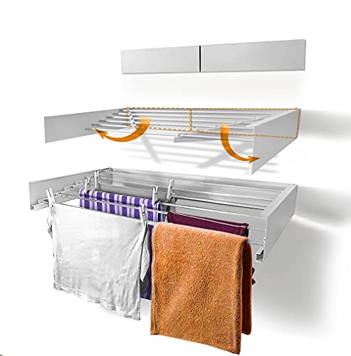 Almalero -Tendedero Plegable de Pared - ANTIOXIDANTES- Tendedero - Tentedero Pared - Exterior e Interior - Tendederos Plegables - Calidad - 6 Barras - Carga Total 27 Kg - Blanco 100 Cm
