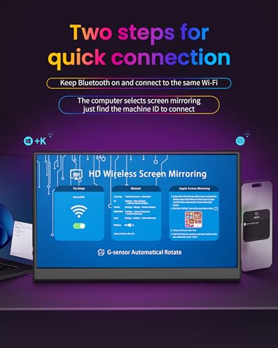 Image of Portable Monitor 15.6 inch, Wireless Portable Monitor Support AirPlay Miracast, 1080P IPS Ultra Slim Travel Monitor with USB-C HDMI /VESA /Sleeve, External Monitor for Laptop / PS4 /5 /Switch /Mac /Phone