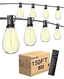 Gyecahz 150FT Outdoor String Lights with 50+2 S11 LED Bulbs, Waterproof Dimmable Patio Lights with Remote, Shatterproof E12 Hanging Bistro Lights for Backyard, Porch, Garden, Deck Outdoor Decor