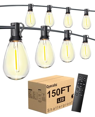 Gyecahz 150FT Outdoor String Lights with 50+2 S11 LED Bulbs, Waterproof Dimmable Patio Lights with Remote, Shatterproof E12 Hanging Bistro Lights for Backyard, Porch, Garden, Deck Outdoor Decor