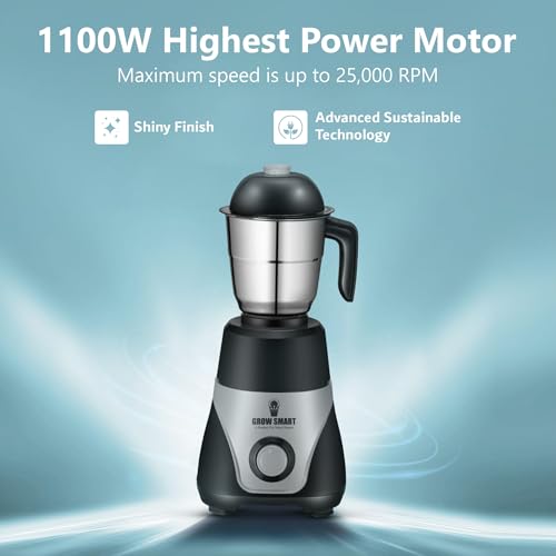 Image of Megagrind Powerful 1100W Juicer Mixer Grinder With 4 Jars (3 Stainless Steel Jars + 1 Fruit Filter Jar) Unbeatable Toughness (Black & Grey)1 Years Warranty