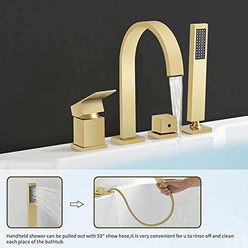 Baignoire cascade mitigeur 4 trous douchette laiton chrome - 6