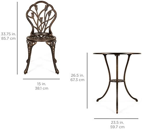 Best Choice Products 3-Piece Outdoor Rust-Resistant Cast Aluminum Patio Bistro Set w/Tulip Design, Antique Finish - Copper