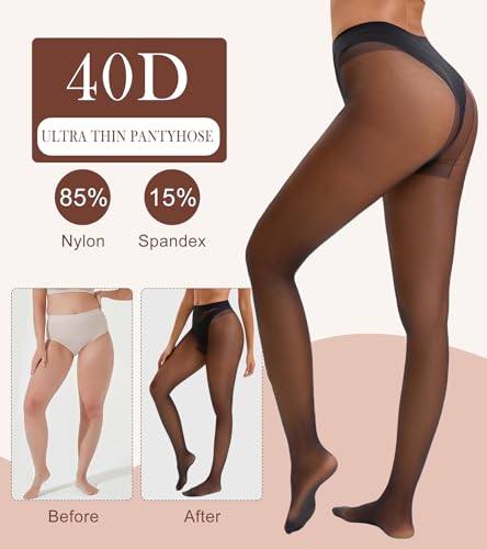 Womens Sheer Tights, 40D Mid Waist Control Top Pantyhose Nylon Tights- Stockings for Women with Reinforced Toes3
