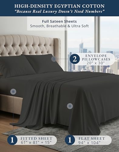 Image of LANE LINEN Pink Sheets Full 100% Egyptian Cotton Sateen - Black | White Sheets Full - 4-Piece Set, For A Luxurious Night's Sleep, For Guests And Everyday Use, Refreshes A Guest Room