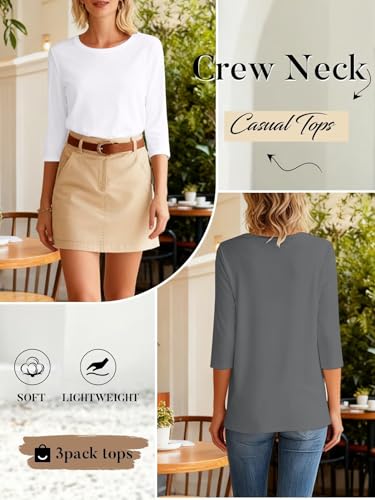 Bliwov 3 Pack 3/4 Sleeve Tops for Women Crewneck Basics Casual Work Tees Spring Summer Trendy T Shirts 2026 Clothes Blouses - Image 5