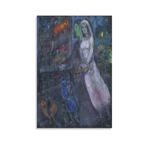 Poster Marc Chagall sur toile cadeau mariage original motif mariés et violoniste