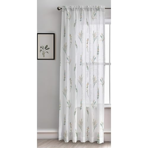 Image of HOMEMONDE Cotton Curtains for Window - Transparent Sun Light Filtering Sheer 6 Feet Curtain, Rod Pocket Top Style 1 Piece - (Yellow & Green, 72 Inch)