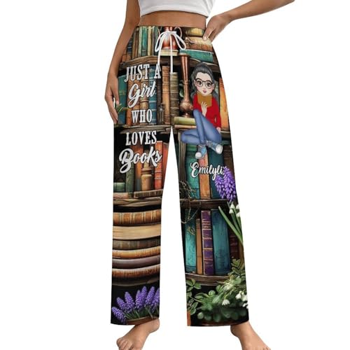 Just A Girl Who Loves Books - Calças de pijama personalizadas, calças de pijama para amantes de leitura de nome personalizado, Calças de pijama - 09, M