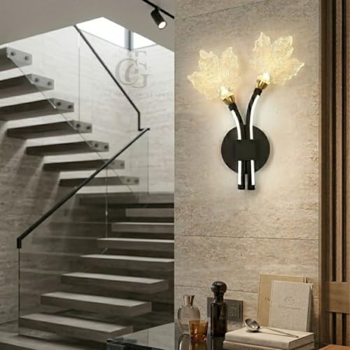 Image of Modern LED Wall Sconce Light, Dual Holly Leaf Design, Metal Base with Three Colour Illumination (Warm White, Natural White, Cool White), Indoor Decorative Lighting|Black