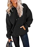 Orchidays Women's Casual Pocket Hoodies Long Sleeve Fashion Drawstring Pullover Tops Black
