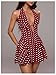 Floerns Women's Cute Vacation Vintage Polka Dots Deep V Neck Halter Dress Ruffle Backless Sleeveless A Line Mini Dresses Burgundy Polka Dots Medium