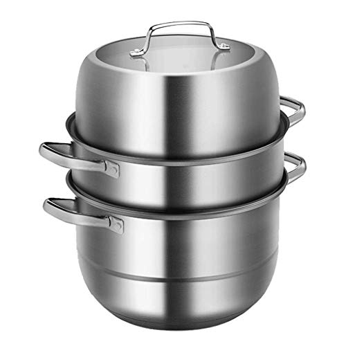 OWOHYG Juego de ollas vaporeras de 3 Capas de Acero Inoxidable 304, método de cocción Saludable - Mango de Acero Resistente