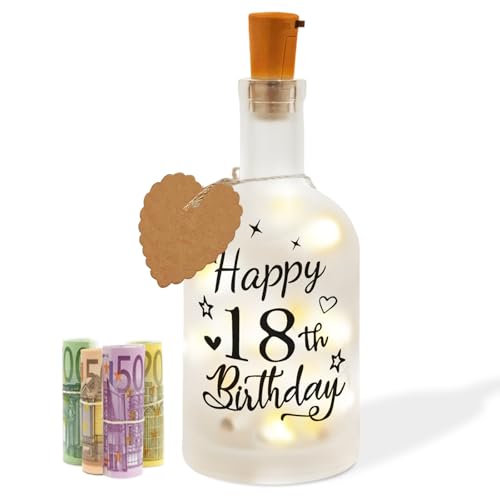 Qunkun LED Flaschenlicht 18. Geburtstag Mit Happy 18th Birthday, 18. Geburtstag Mädchen Deko, Geldgeschenke Personalisiertes, Geschenke Zum Mädchen Junge