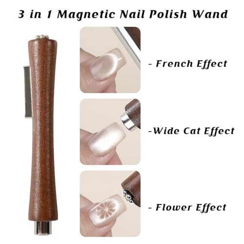 Image of 3 in 1 Cat Eye Nail Magnet for Nails Double-Head Slim Waist Gel Nail Polish Magnet Wand Strong Magnetic Magic Cat Eye Nail Tools For Nail Art Decoration Nails Salon Brown