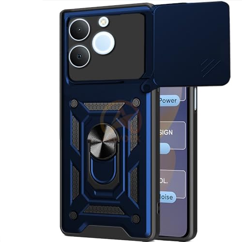 Image of Armor Bumper Back Cover Case for Realme C71 Rotating Camera Cover, Ring Holder & Kickstand | Heavy Duty & 360 Degree Protection Realme C71 Back Cover (Blue)