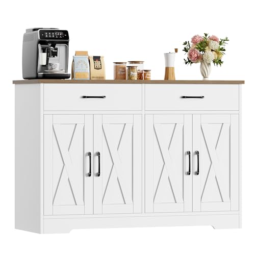 HOCSOK Sideboard, 120cm Breit Küchenschrank mit Arbeitsplatten, Küchenbuffet Aufbewahrungsschrank...