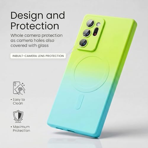 Image of amazon basics Gradient Mag-Safe Case for Samsung Galaxy Note 20 Ultra | Soft Silicone Shockproof Cover with Camera Protection | Slim Lightweight Design | Smooth Touch & Durable - Green & Blue