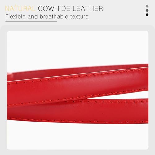 Women Skinny Leather Belt Solid Color Vintage Metal Interlock Buckle Adjustable Thin Waist Belt3