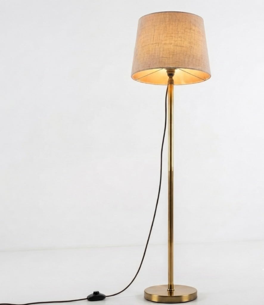 ShaizR Art Floor Lamp LED, Incandescent Standing Modern Antique Brass Finish 5Ft Height with 12 Inches Off White Lampshade for Living Room Corner, Home, Hotel, Office Pack of 1-picture-25