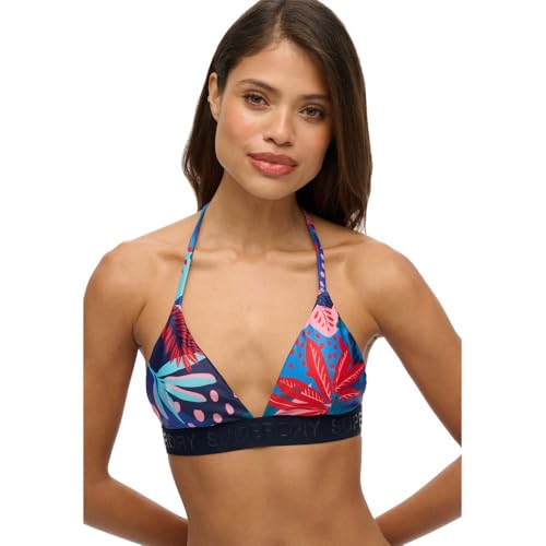Superdry Damen Triangel-Bikinioberteil mit Logo Tropisch Stencil Blau Bedruckt 38