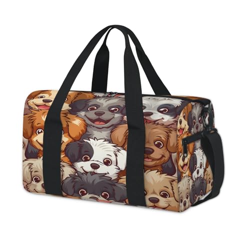 Watercolor Dogs Print Sports Duffle Bag for Women Men Waterproof Overnight Weekender Bag with Adjustable Strap Travel Tote Bags for Beach Yoga Work Dance Swim