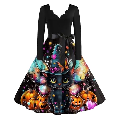 OIOLOYJM Sexy Plus Size Halloween Costumes Woman 2025 Long Sleeve V Neck Printed Gothic Retro Formal Party Dresses for Women