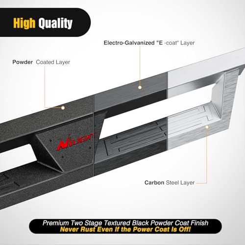 Image of Nilight Running Boards for 2018 2019 2020 2021 2022 2023 2024 2025 2026 Wrangler JL Unlimited 4 Door Dual-Stage Textured Black Powder Coated Slip-Proof Side Step Nerf Bars