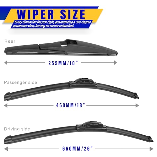 Image of 3 wipers Replacement for 2020-2022 2023 2024 Toyota highlander, Windshield Wiper Blades Original Equipment Replacement - 26 inch /18 inch /10 inch (Set of 3) U /J HOOK