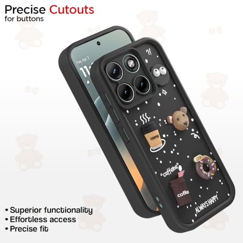 Image of Pikkme Back Cover for Motorola Moto Edge 70 Fusion 5G | 3D Bear Silicone Cute & Fun Coffee Cartoon | Full Body Protection Bumper Case (Black)