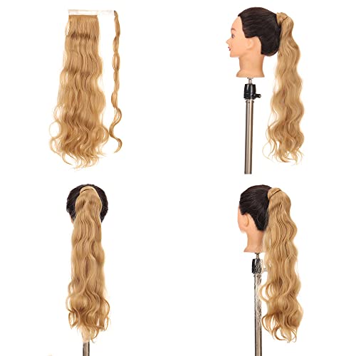 Long Ponytail Hair Extension Curly Wavy Wrap Around One Piece Pony Tail Extensions Clip in Synthetic Hairpieces Wig with Magic Paste for Women Girls Brown Blonde 24" - Image 4
