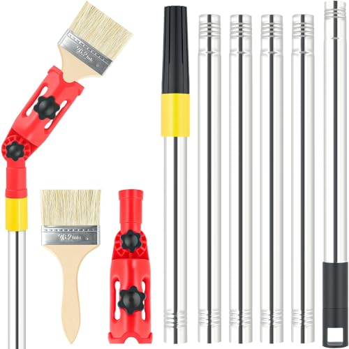 JACMKEON Multi Angle Paint Brush Extender Paint Roller Extension Pole 1.7M Extendable Paint Brush with 6 Extension Pole 160° Adjustable Angle Extension Pole Attachments for Ceiling Painting (Red)