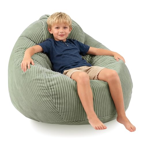 LPMOERA Bean Bag Chairs for Kids/Teen with Memory Foam Filling Bean Bag Sofa with Soft Corduroy Fabric BeanBag Chair for Living Room Bedroom College Dorm Reading Chair Greyish-Green
