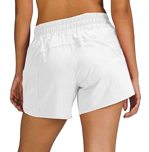 Women's 5" Running Shorts Mid-Rise Gym Yoga Athletic Shorts Quick Dry Workout Pocket Shorts White #TOP2