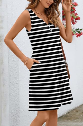 Image of Ladlop Summer Dresses for Women 2026 Beach Loose Casual A Line Dress Sleeveless V-Neck Sundress with Pockets