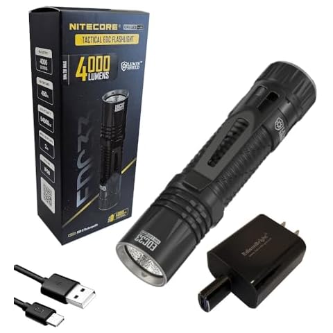 EdisonBright Nitecore EDC33 4000 Lumen LED USB-C Rechargeable Powerful Tactical Flashlight, Battery, Paracord Lanyard Charging Adapter Cover