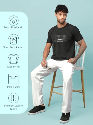 Image of Lux Nitro Men's Cloud Burst Printed Half Sleeve T-Shirt | Cotton Blend Round Neck Tee | Regular Fit Casual Wear
