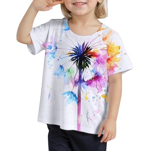 Mädchen T-Shirt mit einzigartigem Kunstwerk kreativem Tintenmalerei-Design für modische Mädchenmode (White, 8 10 Years)