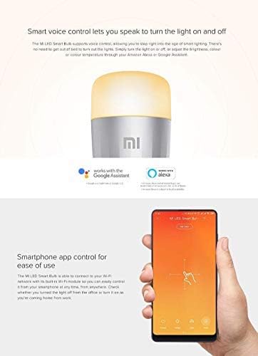 Xiaomi MJDP02YL Mi Led Smart Bulb E27 with Alexa and Google Assistant, Aluminum alloy/Plastic, White