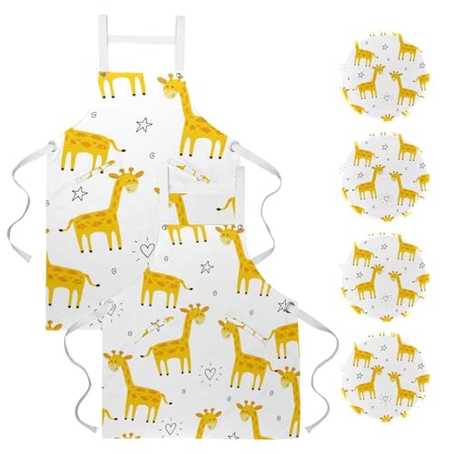Lot de 2 tabliers girafe avec 4 broches pour la cuisine et le bistrot