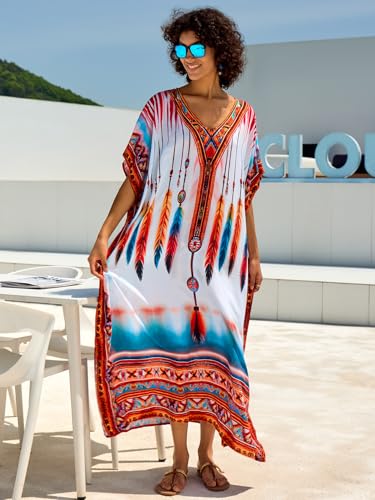 Image of NFVNKJ Women's Plus Size Beach Lounge Kaftan Maxi Dress Swimsuit Coverup for Women