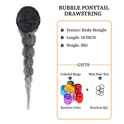 Ombre Gray Afro Bubble Ponytail Extension For Black Women 18 Inch Long Drawstring Ponytail Kinky Clip On Ponytails For Kids Synthetic Hair Piece Protective Style 90G #1B/Gray #TOP1