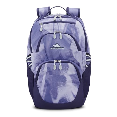 Image of High Sierra Swoop SG Backpack, Travel or Work Laptop Bookbag with Drop Protection Pocket, and Tablet Sleeve, One Size, Purple Marble Swirl