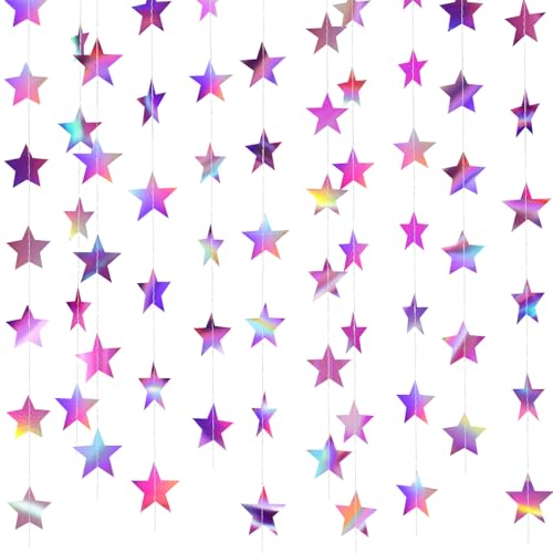 Image of Patelai Glitter Star Garland Banner 2026 Graduation Decor 130 Feet Star Hanging Banner Twinkle Backdrop for Party Birthday Classroom Wedding Supplies(Iridescent Purple)