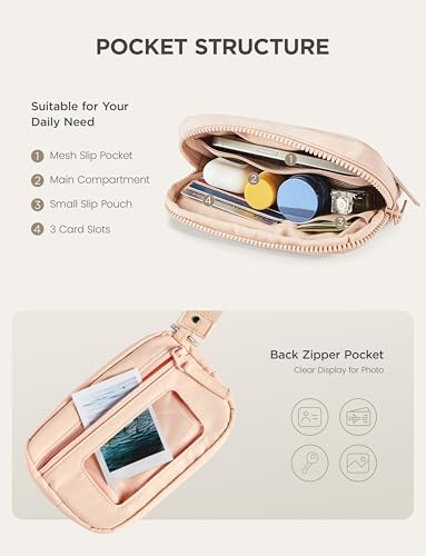 Image of Uselike Womens Wallet Card Holder Purse with Zipper Quilted Phone Wallet RFID Blocking Small Wristlet Wallets for Everyday, Travel (Apricot Pink)