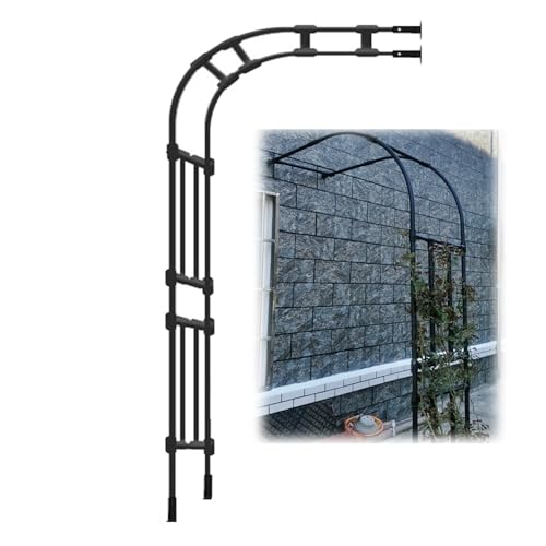 Cenador de jardín de medio arco negro, enrejado de acero resistente a la intemperie para plantas trepadoras y flores, perfecto para patio trasero y patio, 3,5 x 2,7 x 0,5 m