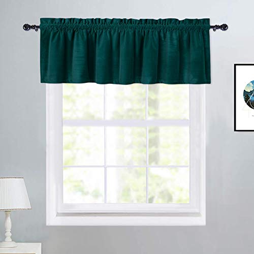Haperlare Kitchen Curtain Valance, Room Darkening Decorative Velvet Valance Curtains for Windows Rod Pocket Super SoftÂ Curtain Valance for Bathroom Cafe Curtains, Green, 42" W x 15" L, One Panel