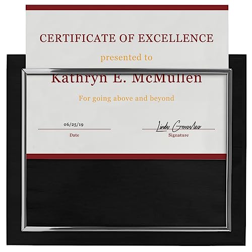 10.5 x 13\" Certificate Display Plaque - Offered in Coated Black Wood with an 8.5 x 11\" Silver Frame - Slide in Your Diploma, Award Certificate, Award of Achievement, Class Photo, and More - Thumbnail 5
