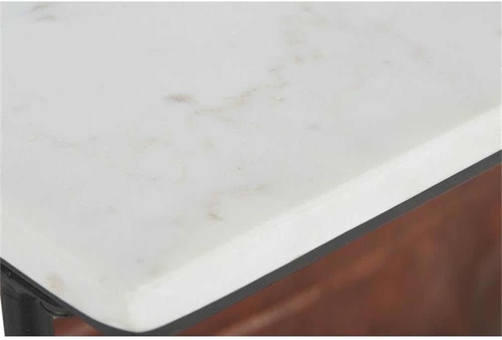 BOWERY HILL Accent Table, 24 in H x 18 in W x 10 in D, Metal Frame, White Marble Top, Brown Faux Leather Magazine Holder, Contemporary Style for Living Room or Home Office