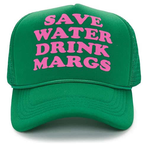Funky Junque Foam Trucker Hat Funny Mesh Back Baseball Cap for Men & Women Cowboy Chic Party Hat Trendy Womens Trucker Hats - Save Water Drink Margs (Kelly Green)